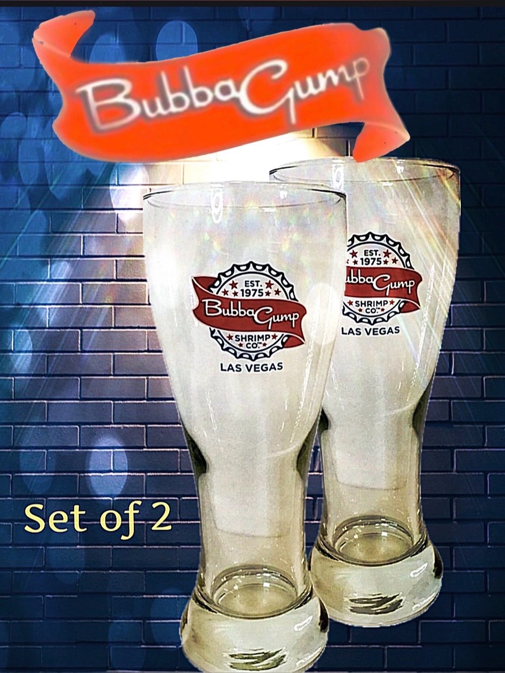 Vintage Bubba Gump Shrimp Co Restaurant Beer Glasses (set of 2)